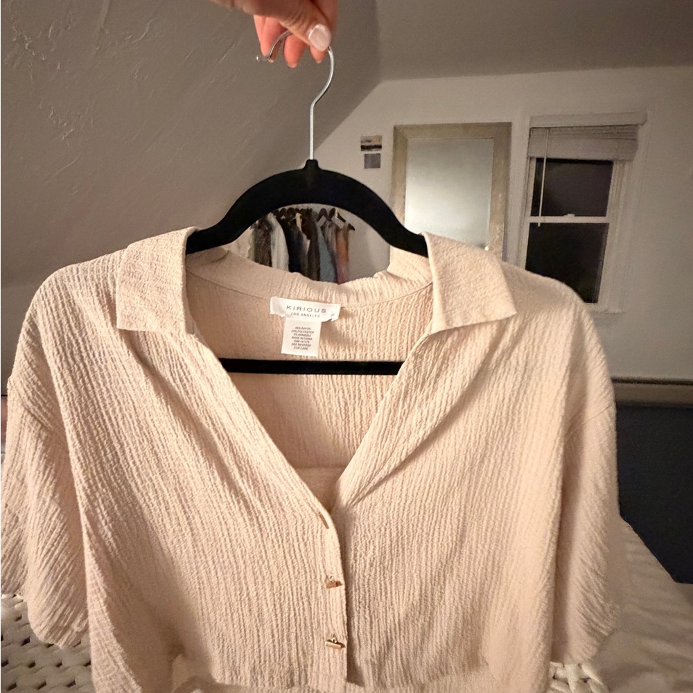 Marshalls Cream Textured Short-Sleeve Button Blouse